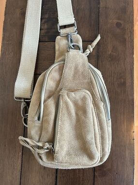 Free People Hudson Sling Genuine Suede Bag Mineral Beige